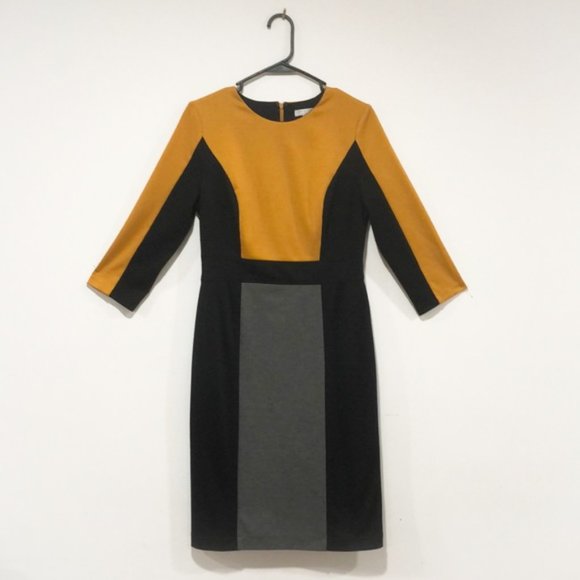 Black, Gold, Grey color block dress London Times 6 - Picture 1 of 7